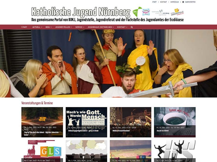 Shot der Startseite der Homepage der Jugendpastoral Nürnberg