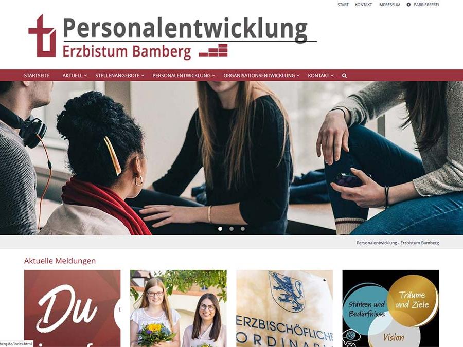 Shot der Startseite der Homepage der Personalentwicklung im Erzbistum Bamberg