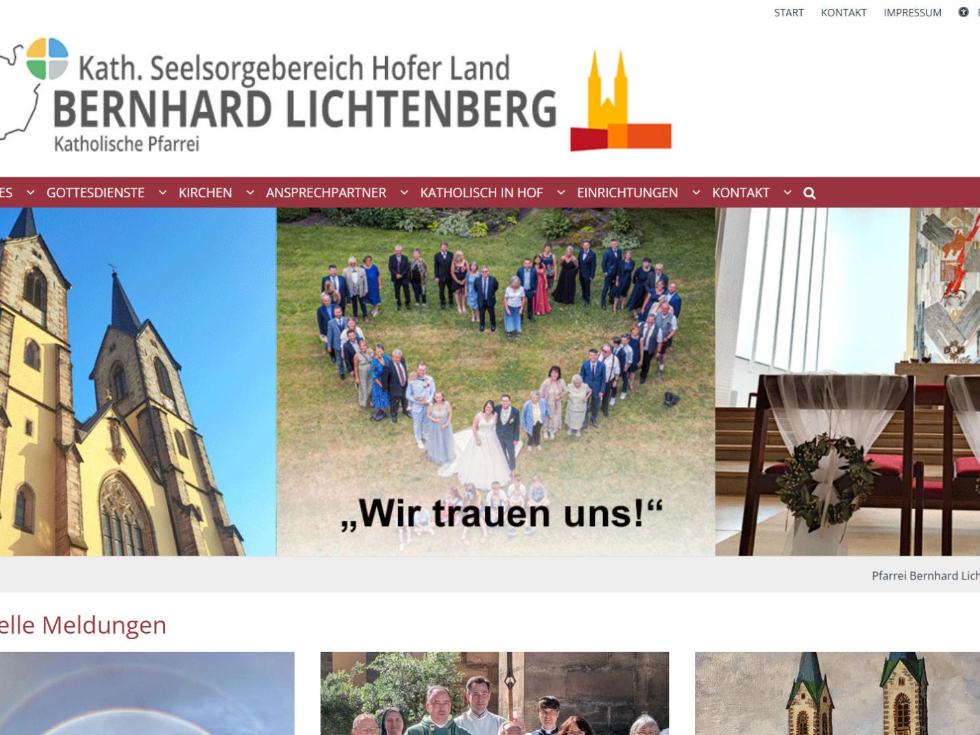 Shot der Startseite der Homepage der Pfarrei Bernhard Lichtenberg Hof mit Verlinkung