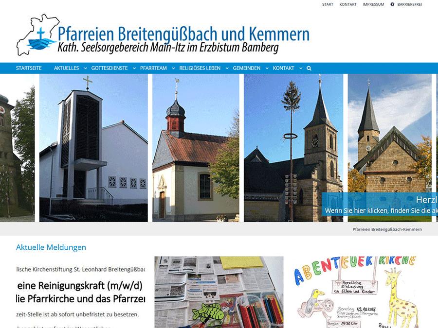 Shot der Startseite der Homepage der Pfarreien Breitengüßbach und Kemmern