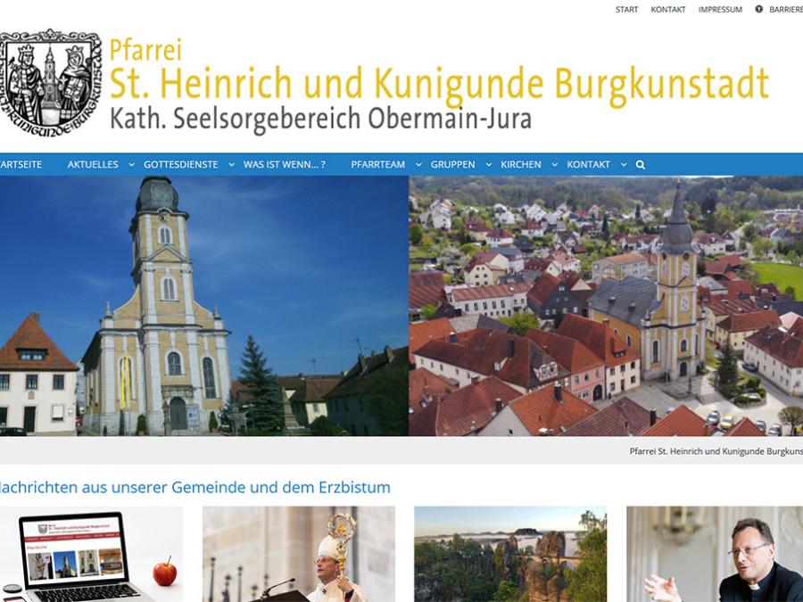 Shot der Startseite der Homepage der Pfarrei Burgkunstadt