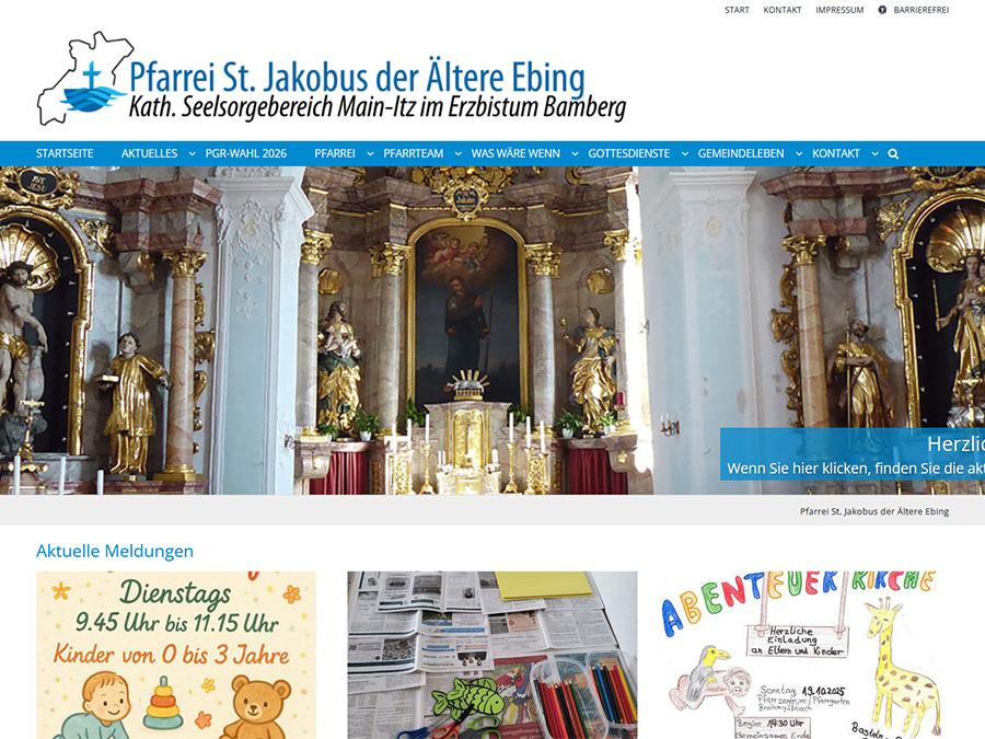 Shot der Startseite der Homepage der Pfarrei Ebing