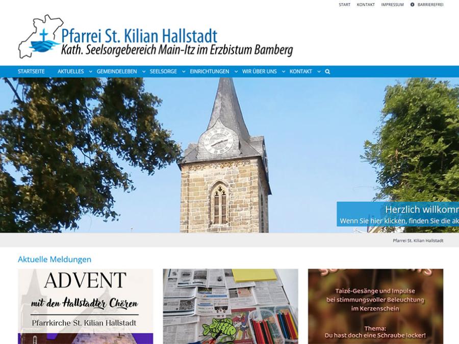 Shot der Startseite der Homepage der Pfarrei Hallstadt