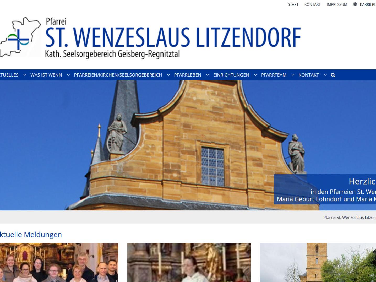Shot der Startseite der Homepage der Pfarrei Litzendorf mit Verlinkung