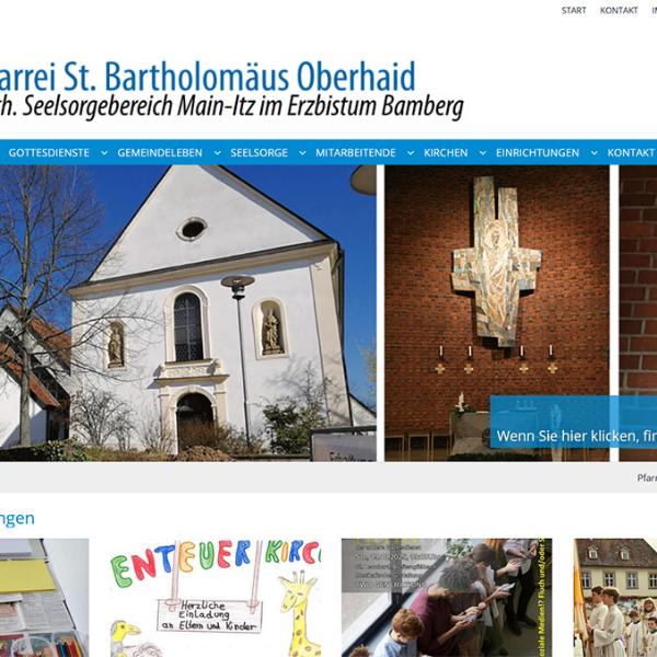 Shot der Startseite der Homepage der Pfarrei Oberhaid mit Verlinkung zur Website