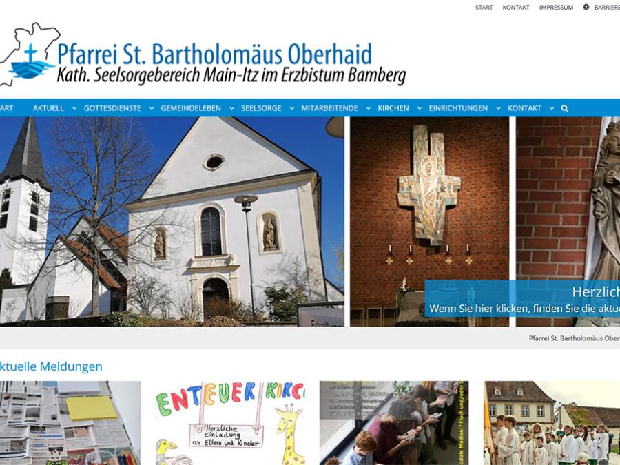 Shot der Startseite der Homepage der Pfarrei Oberhaid mit Verlinkung zur Website