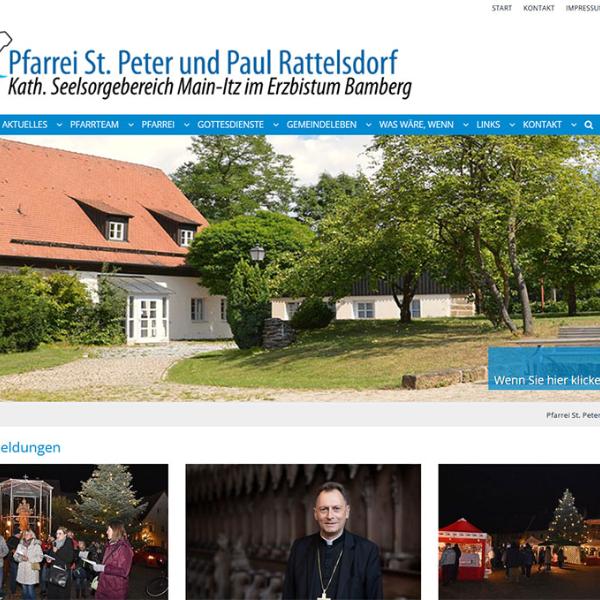 Shot der Startseite der Homepage der Pfarrei Rattelsdorf mit Verlinkung