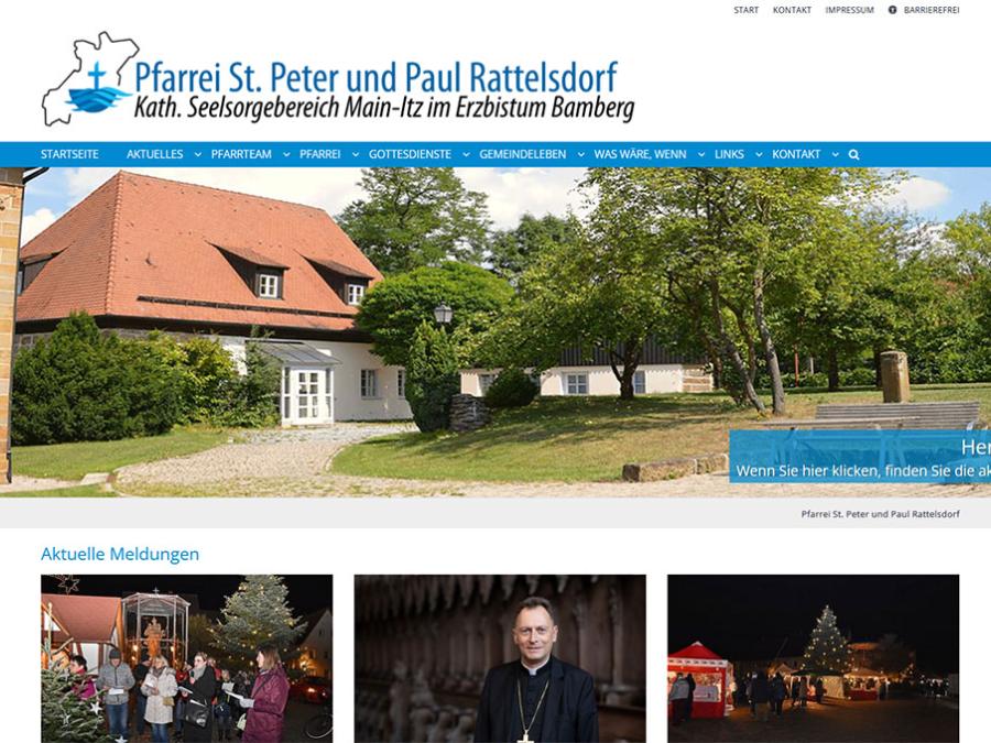 Shot der Startseite der Homepage der Pfarrei Rattelsdorf mit Verlinkung