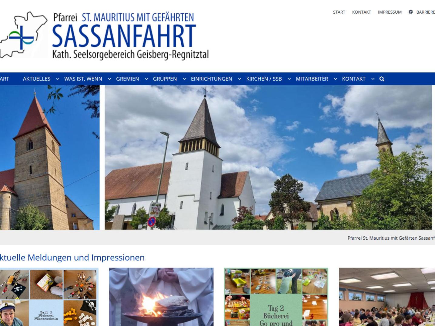 Shot der Startseite der Homepage der Pfarrei Sassanfahrt mit Verlinkung