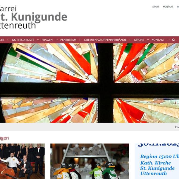 Shot der Startseite der Homepage der Pfarrei St. Kunigunde Uttenreuth mit Verlinkung