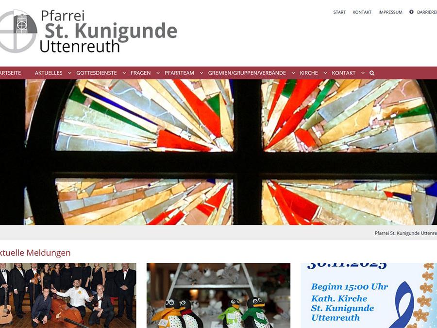 Shot der Startseite der Homepage der Pfarrei St. Kunigunde Uttenreuth mit Verlinkung