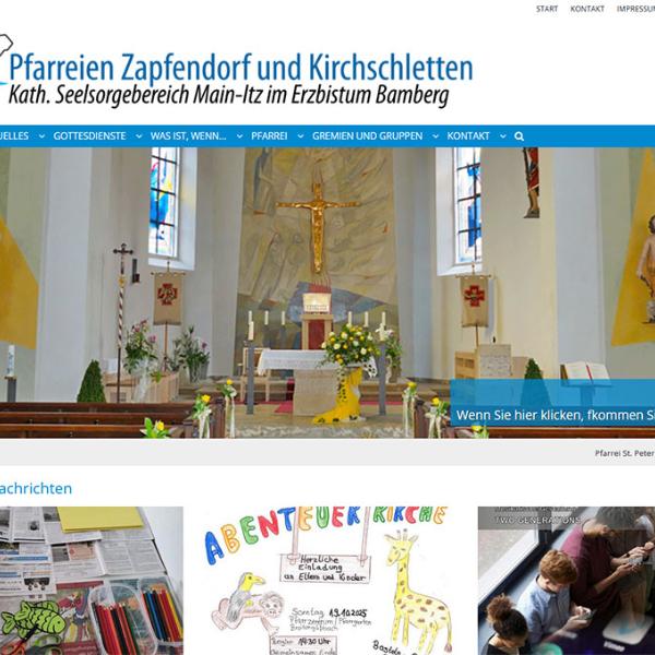 Shot der Startseite der Homepage der Pfarreien Zapfendorf und Kirchschletten mit Verlinkung