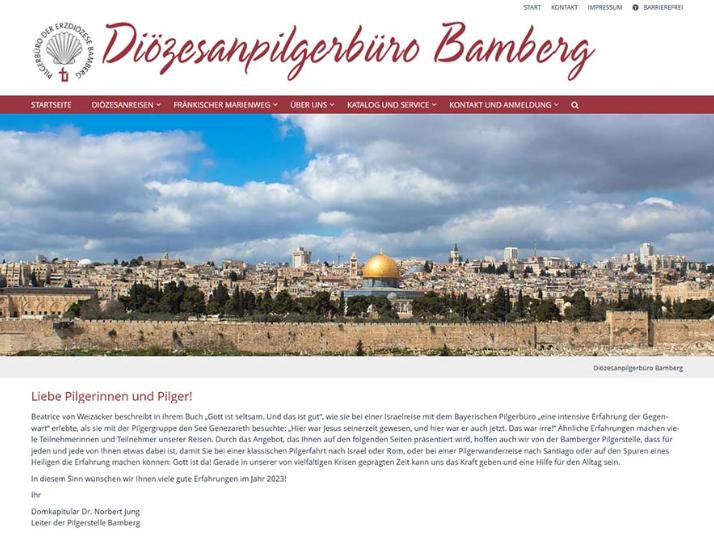 Shot der Startseite der Homepage des Pilgerbüros Bamberg
