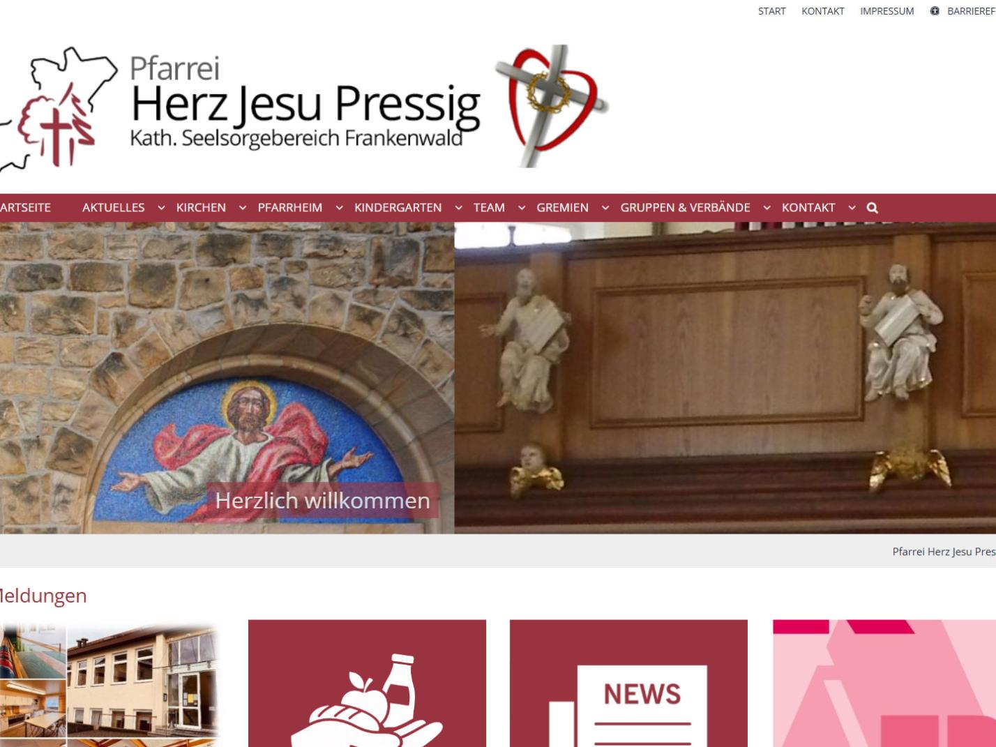 Shot der Startseite der Homepage der Pfarrei Pressig