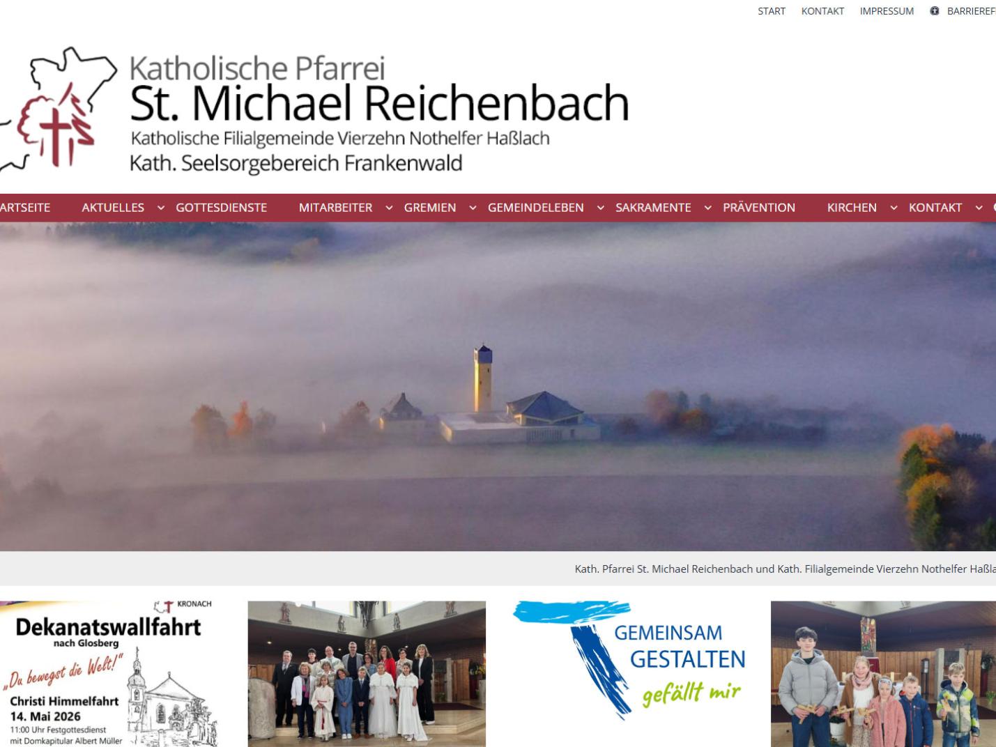 Shot der Startseite der Homepage der Pfarrei Reichenbach