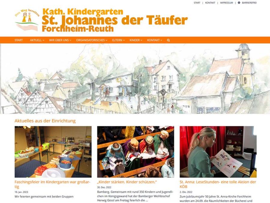 Shot der Startseite der Homepage des Kindergartens St. Johannes der Täufer Forchheim