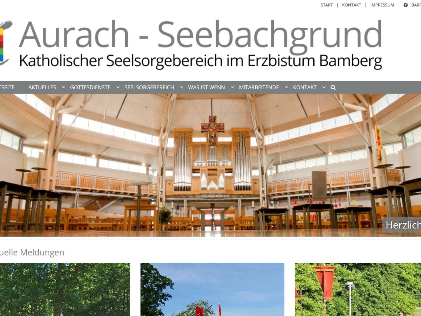 Shot der Startseite der Homepage des Seelsorgebereichs Aurach-Seebachrund mit Verlinkung