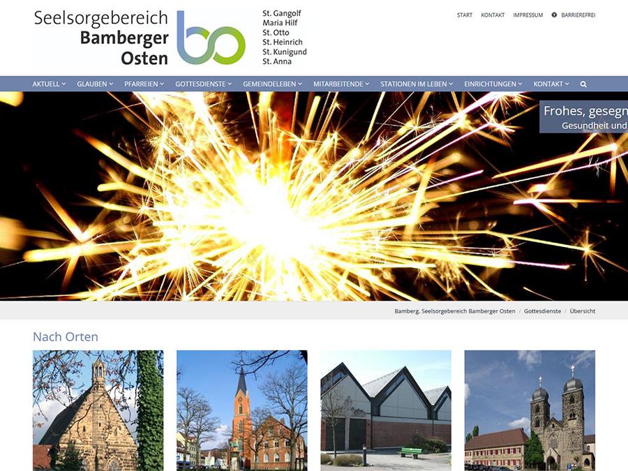 Shot der Startseite der Homepage des Kath. seelsorgebereichs Bamberger Osten