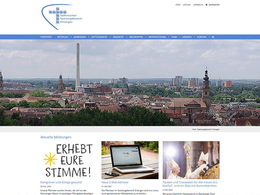 Shot der Startseite der Homepage des Seelsorgebereichs Erlangen