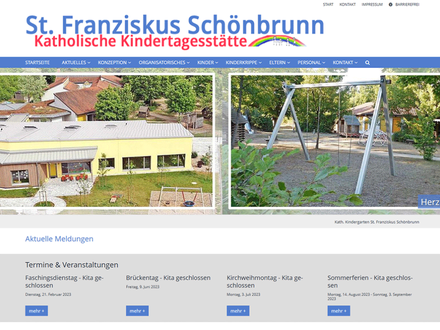 Shot der Startseite der Homepage des Kindergartens Schönbrunn