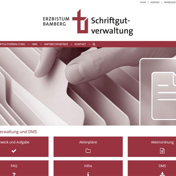 Shot der Startseite der Homepage der Schriftgutverwaltung des Erzbistums Bamberg