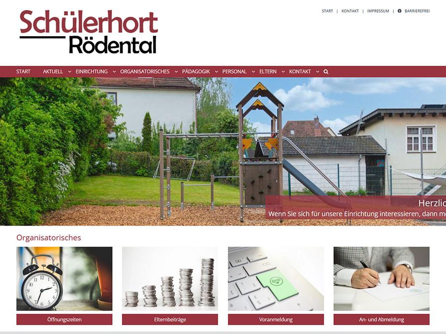 Shot der Startseite der Homepage des Schülerhorts Rödental mit Verlinkung dorthin