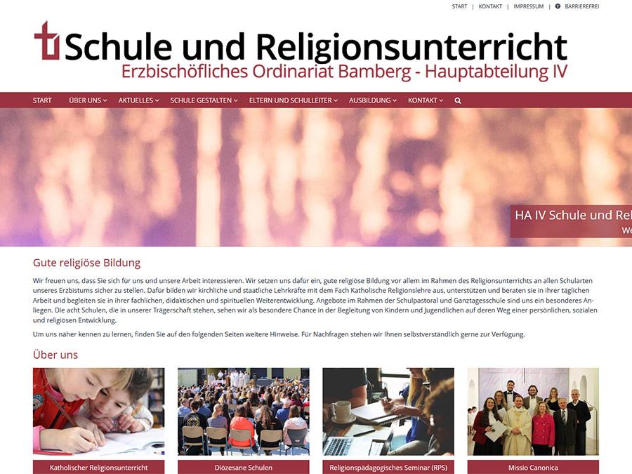 Shot der Startseite der Homepage der Hauptabteilung Schule und Religionsunterricht