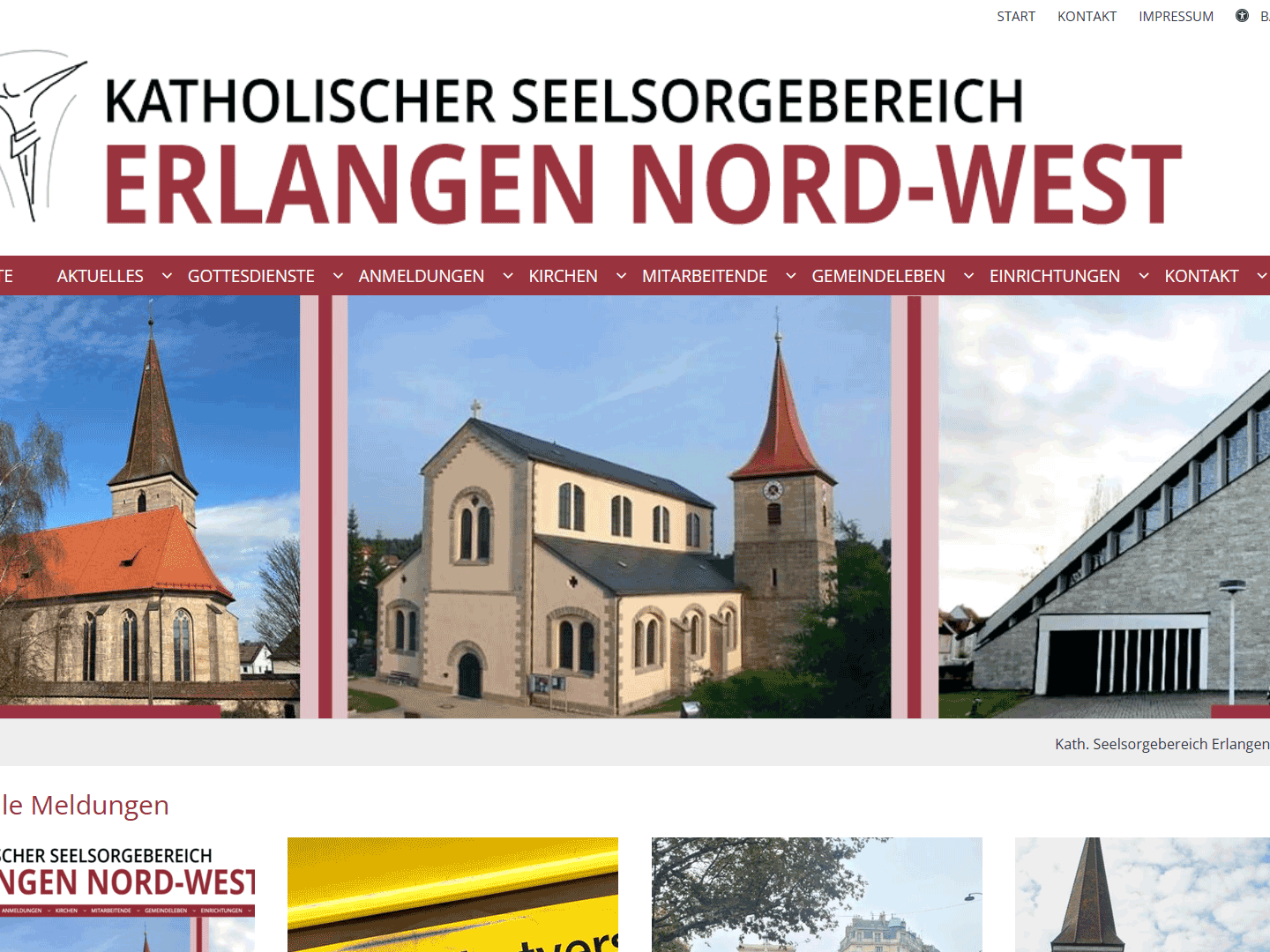 Shot der Startseite der Homepage des Kath. Seelsorgebereichs Erlangen Nord-West mit Verlinkung
