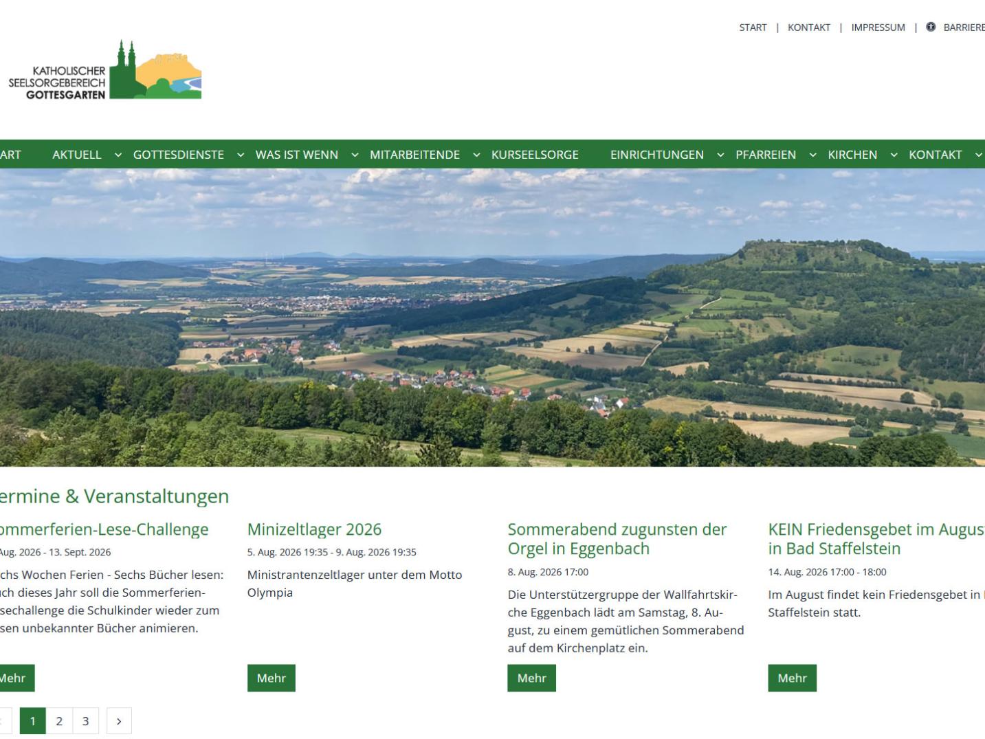 Shot der Startseite der Homepage des Kath. Seelsorgebereichs Gottesgarten