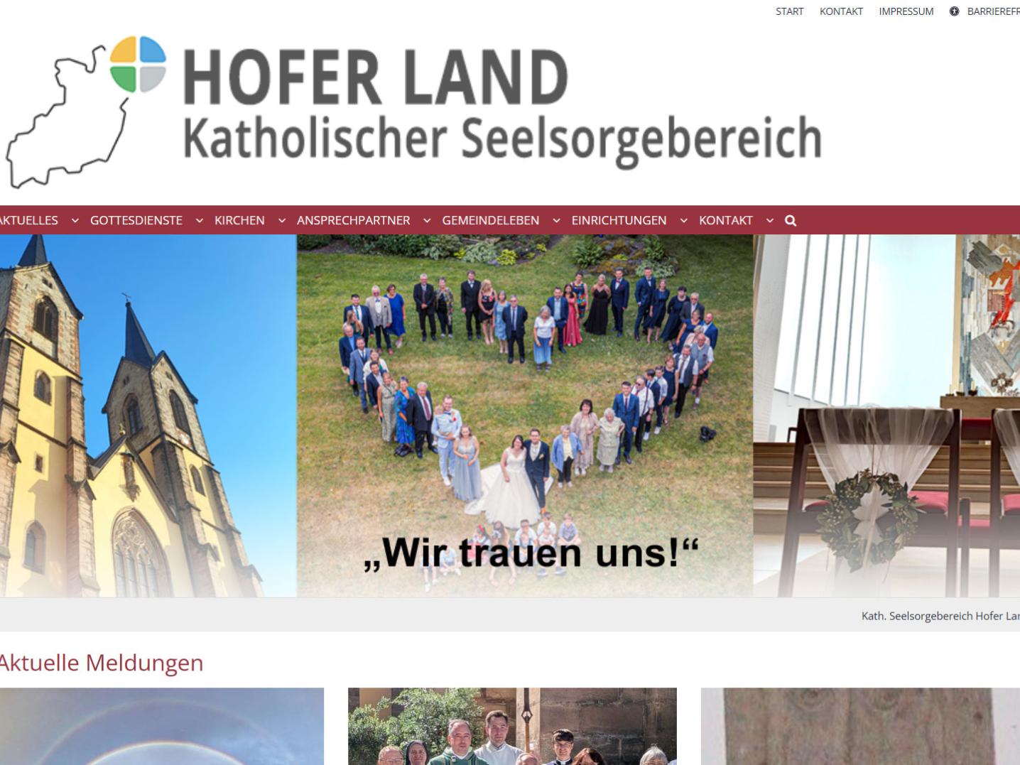 Shot der Startseite der Homepage des Kath. Seelsorgebereichs Hofer Land mit Verlinkung