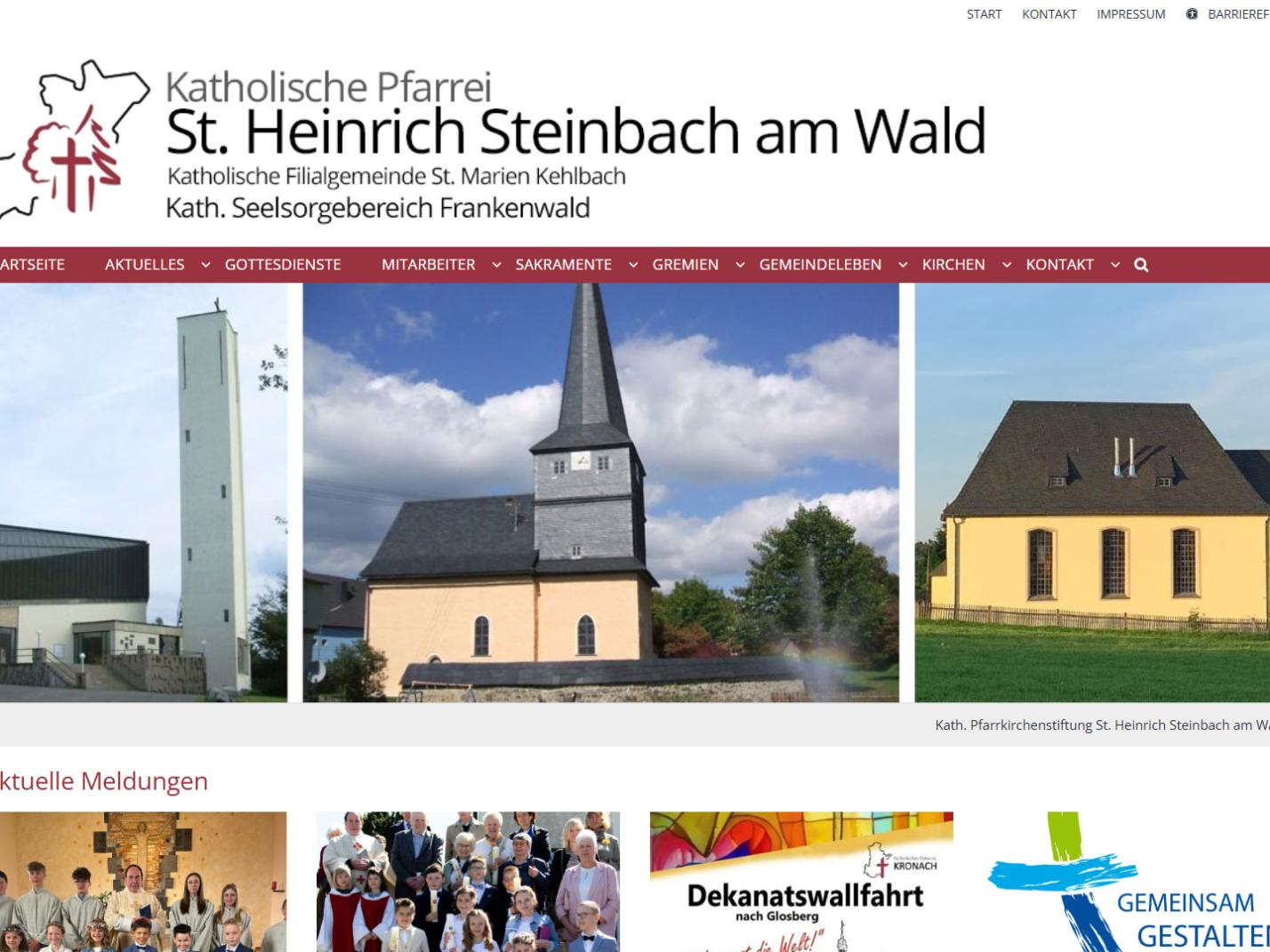Shot der Startseite der Homepage der Pfarrei Steinbach