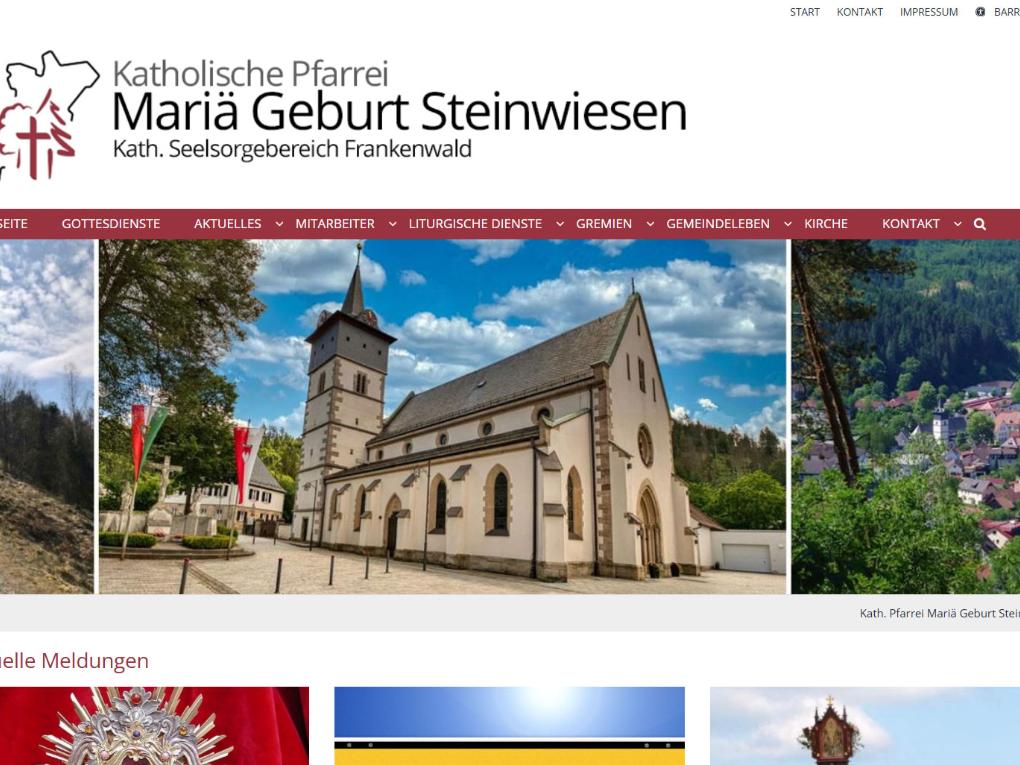 Shot der Startseite der Homepage der Pfarrei Steinwiesen