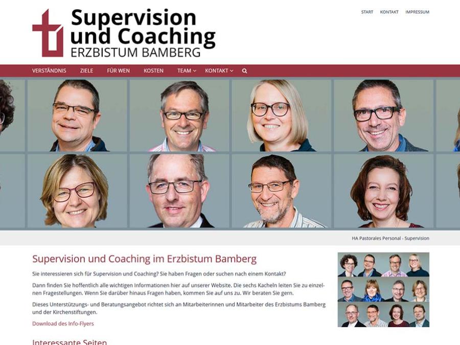 Shot der Startseite der Homepage des Angebots 'Supervision und Coaching im Erzbistum Bamberg'
