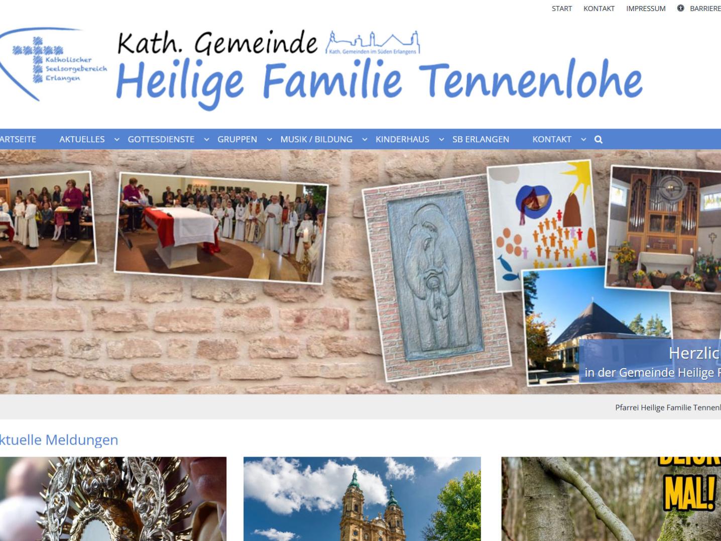 Shot der Startseite der Homepage der Pfarrei Heilige Familie Tennenlohe