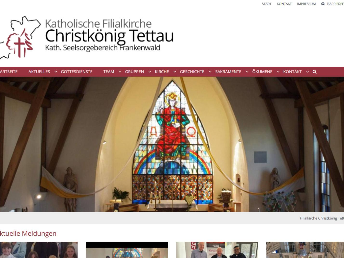 Shot der Startseite der Homepage der Filialkirche Tettau