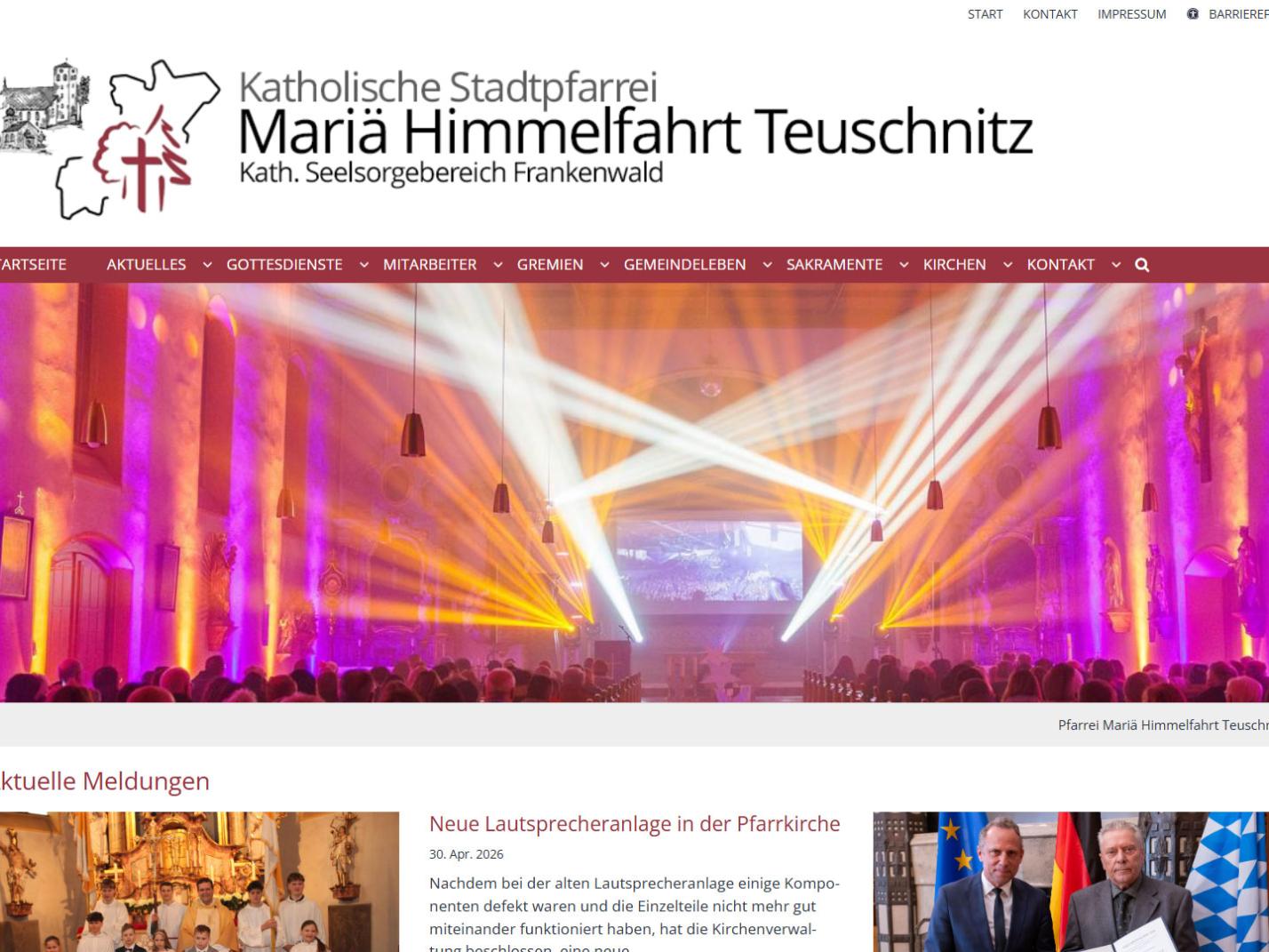 Shot der Startseite der Homepage der Pfarrei Teuschnitz