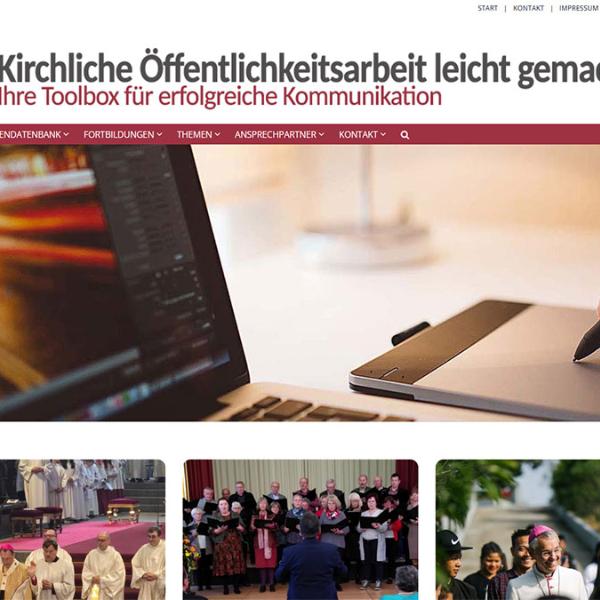 Shot der Startseite der Homepage der Toolbox Öffentlichkeitsarbeit des Erzbistums Bamberg