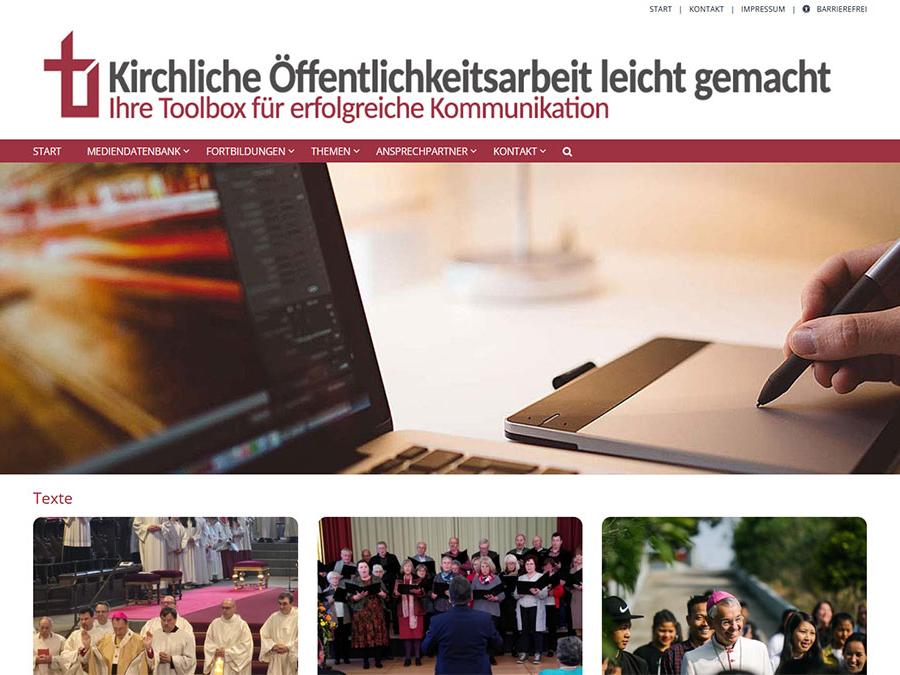 Shot der Startseite der Homepage der Toolbox Öffentlichkeitsarbeit des Erzbistums Bamberg