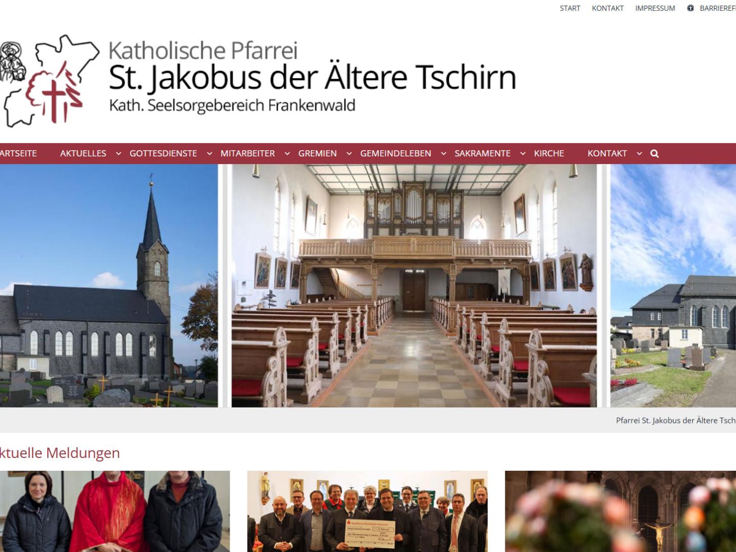 Shot der Startseite der Homepage der Pfarrei Tschirn