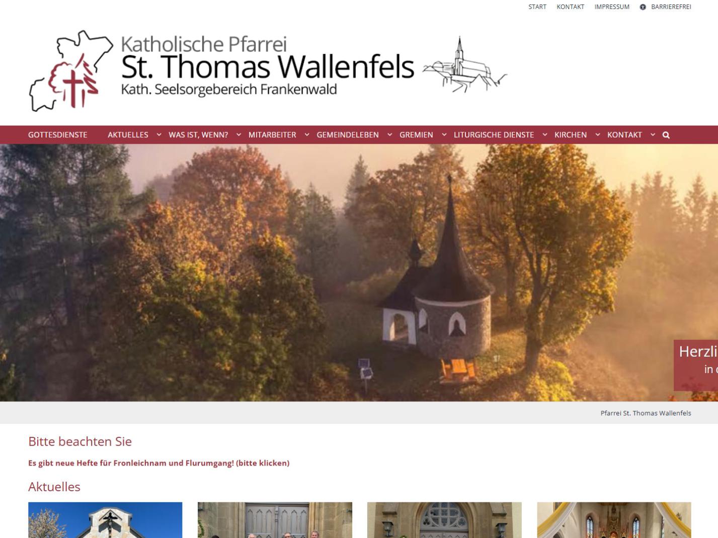 Shot der Startseite der Homepage der Pfarrei Wallenfels