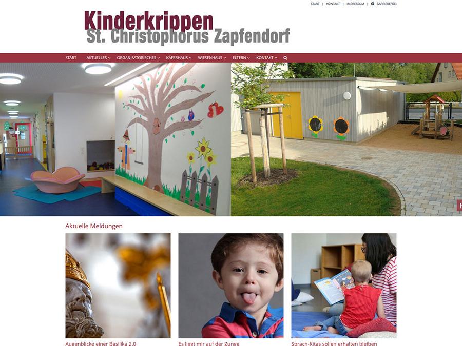 Shot der Startseite der Homepage der Kinderkrippen St. Christophorus Zapfendorf