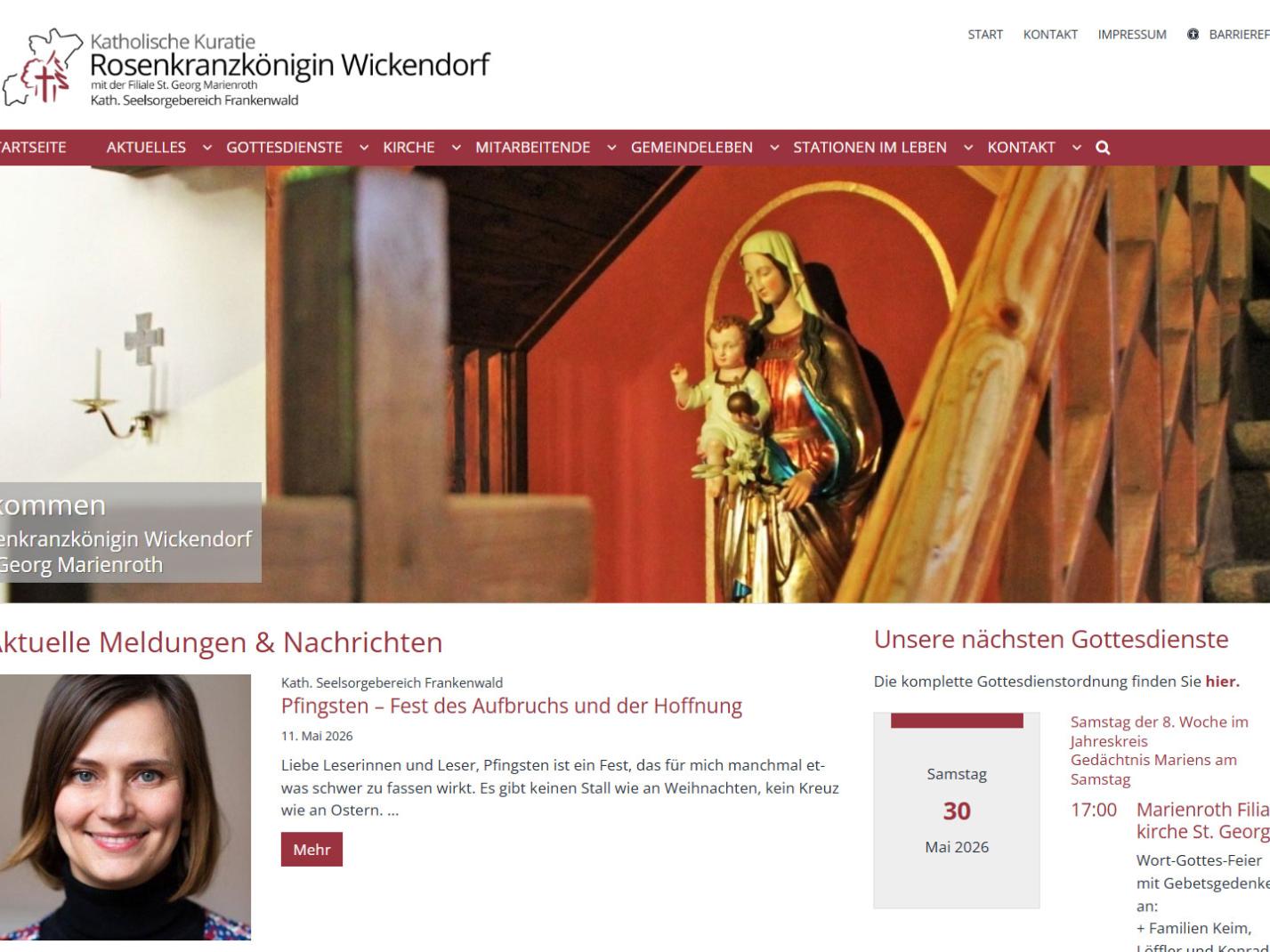 Shot der Startseite der Homepage der Kuratie Wickendorf