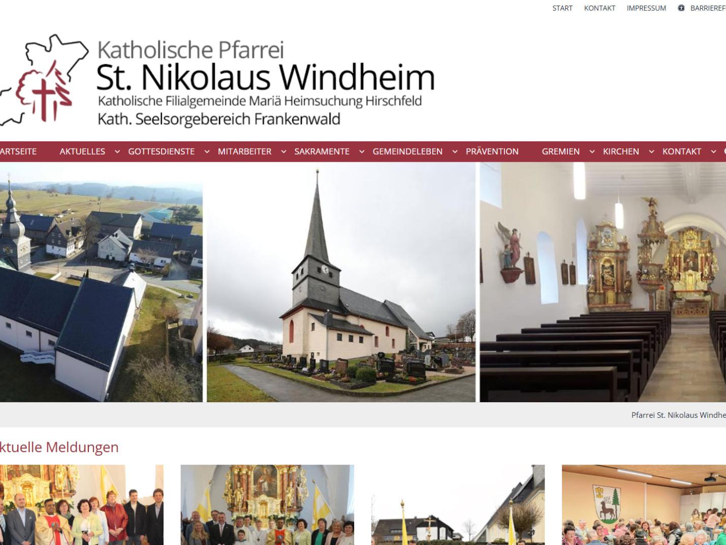 Shot der Startseite der Homepage der Pfarrei Windheim