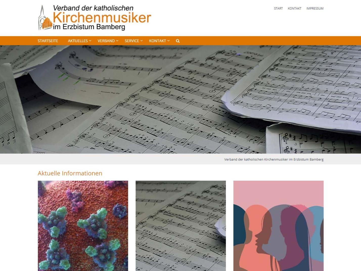Shot der Homepage der Startseite des Verbandes für Kirchenmusiker im Erzbistum Bamberg