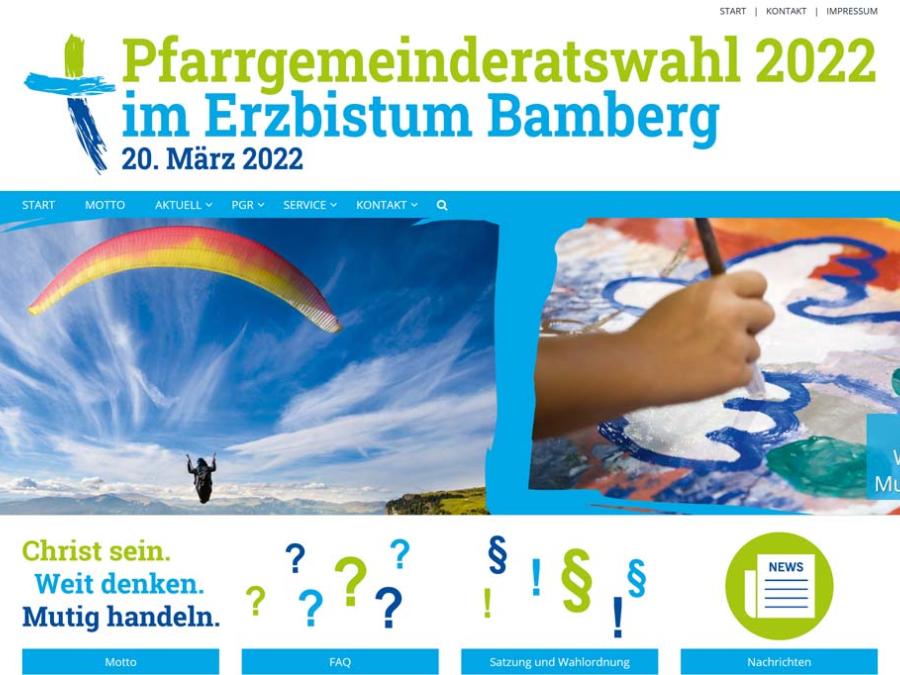 Shot der Startseite der Homepage der Pfarrgemeinderatswahlen im Erzbistum Bamberg